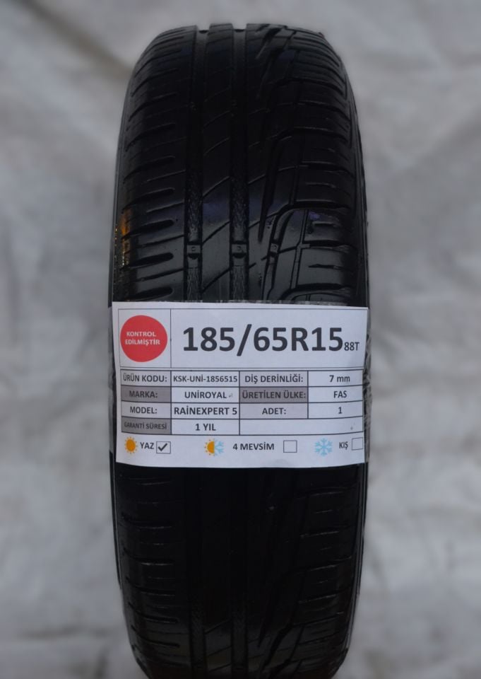 Uniroyal 185/65R15 88T RainExpert5 2.El Tek Çıkma Yaz Lastiği 7mm 2024