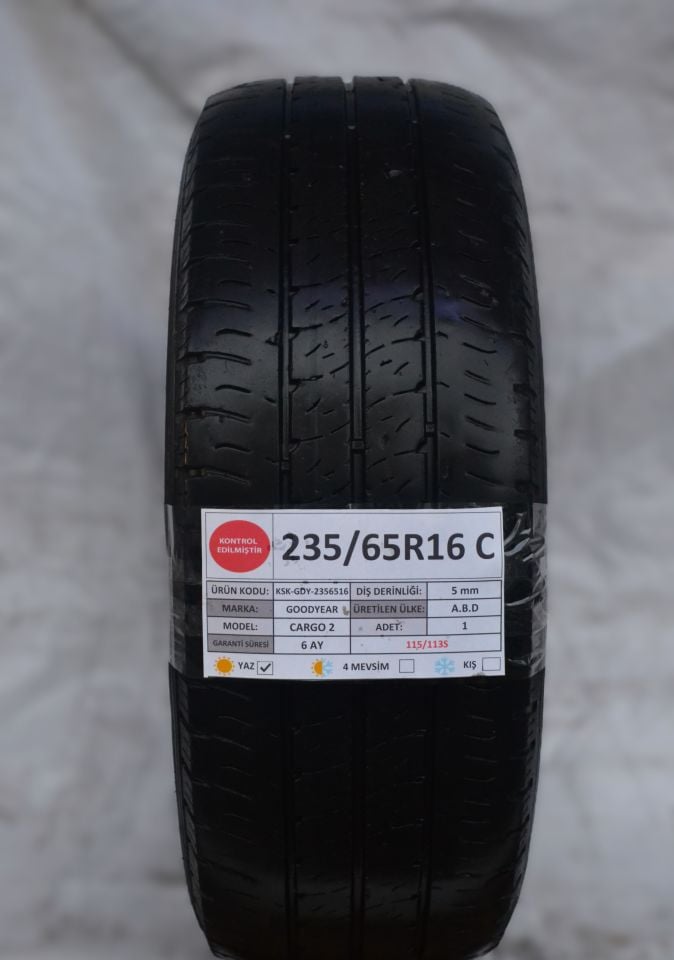 Goodyear 235/65R16C 115/113S Cargo2 2.El Tek Yaz Lastiği 2021 5mm