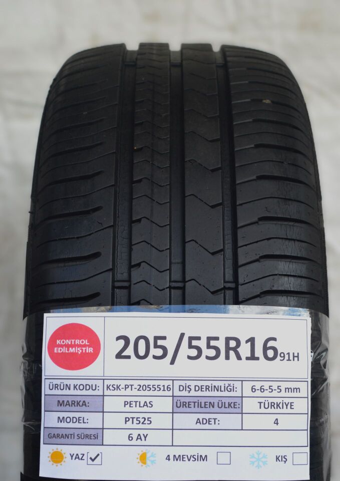 Petlas 205/55 R16 PT 525 91H Yaz 2. El Lastik Takım