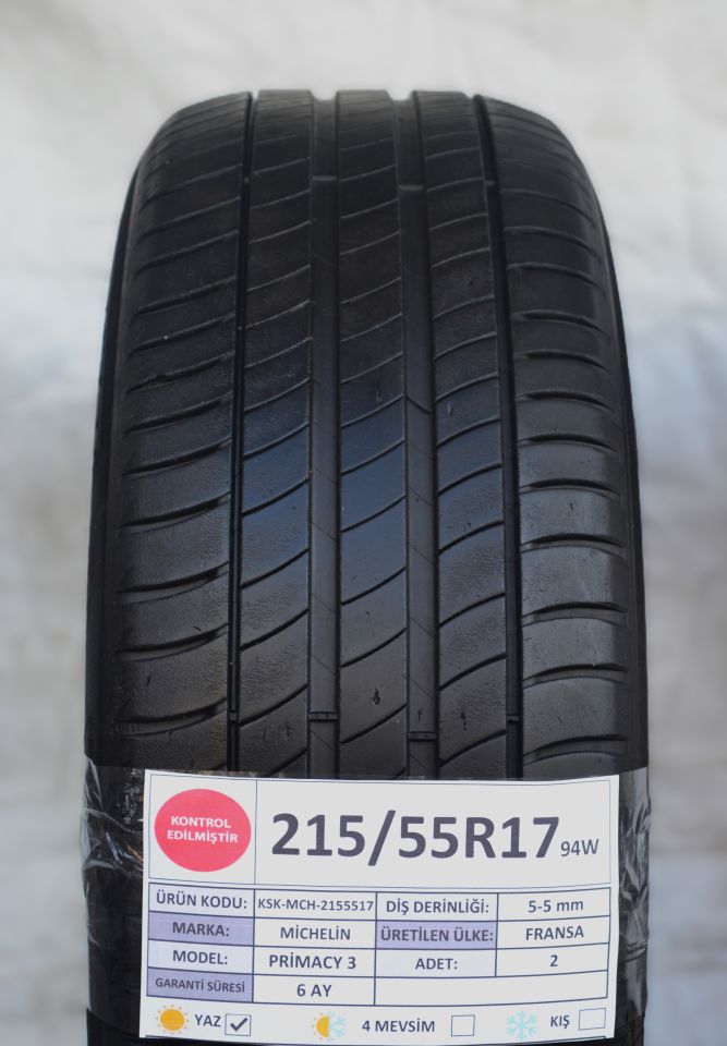 Michelin 215/55R17 94W Primacy3 2.El Çift Yaz Lastiği 2020 5mm 