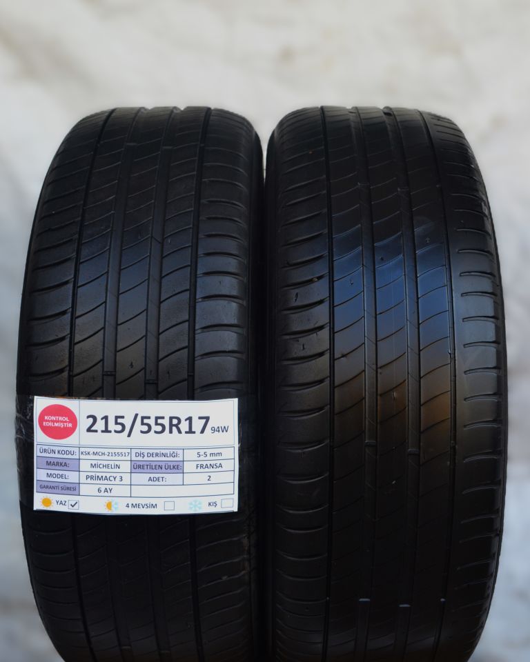 Michelin 215/55R17 94W Primacy3 2.El Çift Yaz Lastiği 2020 5mm 