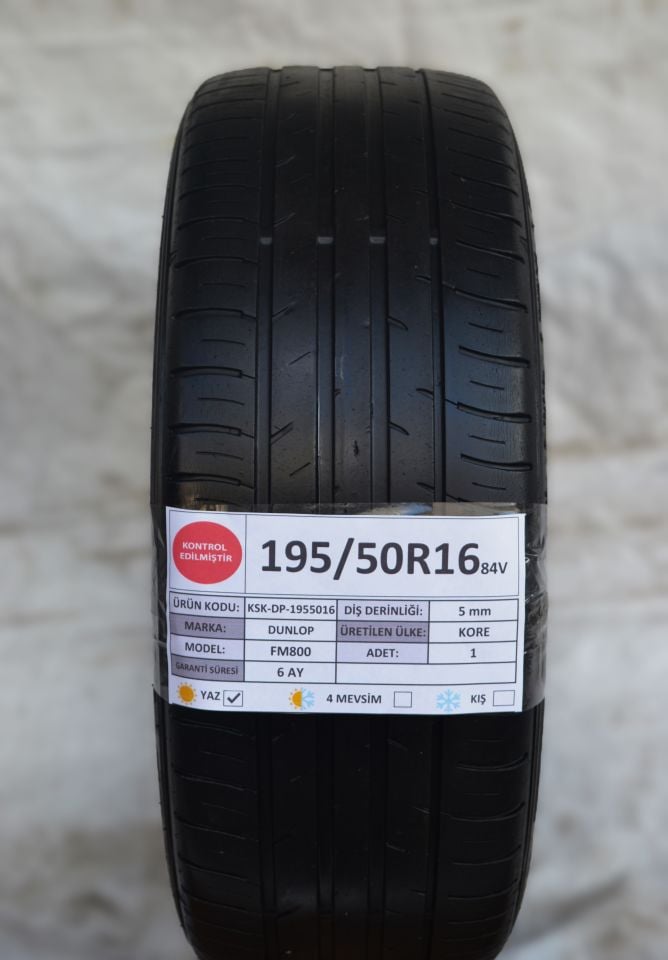 Dunlop 195/50R16 84V FM800 2.El Tek Yaz Lastiği