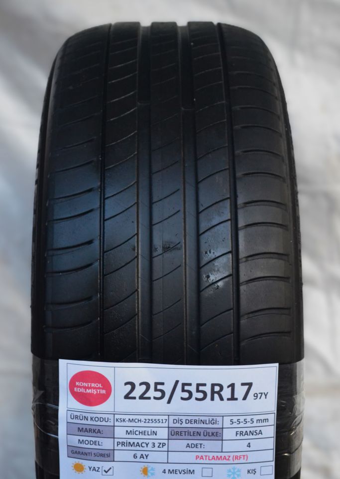 Michelin 225/55R17 97Y RFT Primacy3 ZP* 2.El Takım Yaz Lastiği 