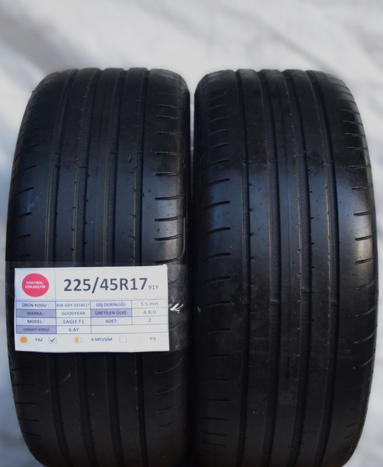 Goodyear 225/45R17 91Y Eagle F1 2.El Çift Yaz Lastiği 2021 5mm 