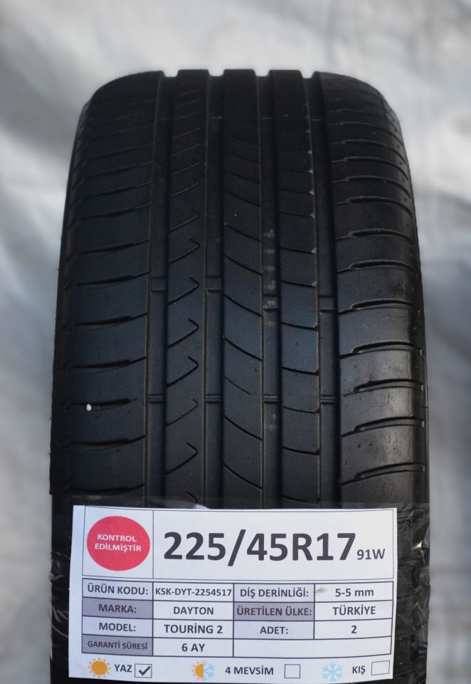 Dayton 225/45R17 91W Touring2 2.El Çift Yaz Lastiği 2020 5mm 