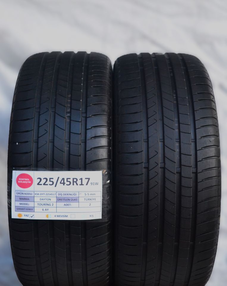 Dayton 225/45R17 91W Touring2 2.El Çift Yaz Lastiği 2020 5mm 