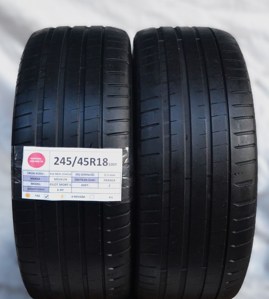 Michelin 245/45R18 100Y Pilot Sport5 2.El Çift Yaz Lastiği 2022 