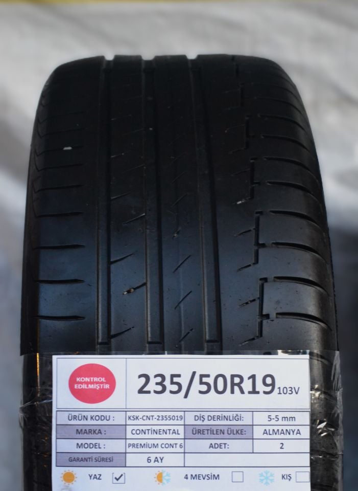 Continental 235/50R19 103V PremiumContact 6 2.El Çift Yaz Lastiği 2023 5mm 