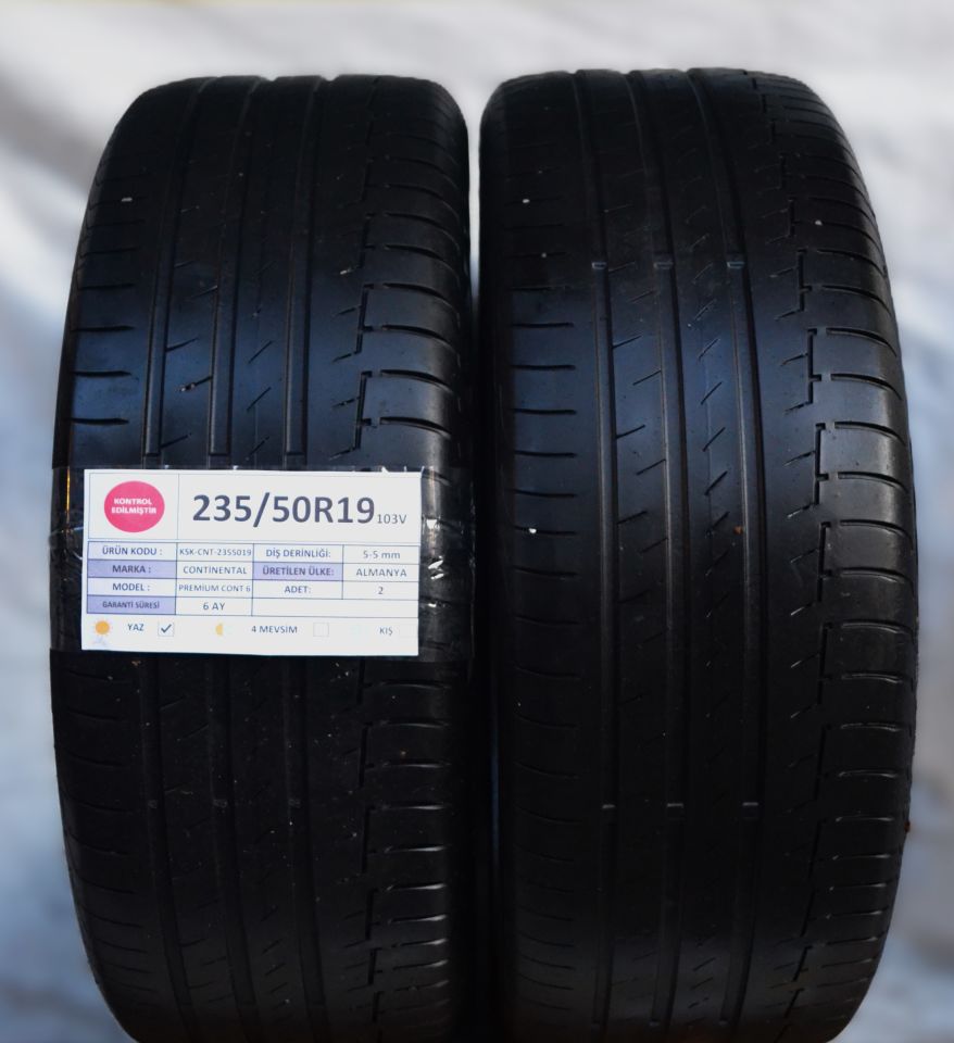 Continental 235/50R19 103V PremiumContact 6 2.El Çift Yaz Lastiği 2023 5mm 