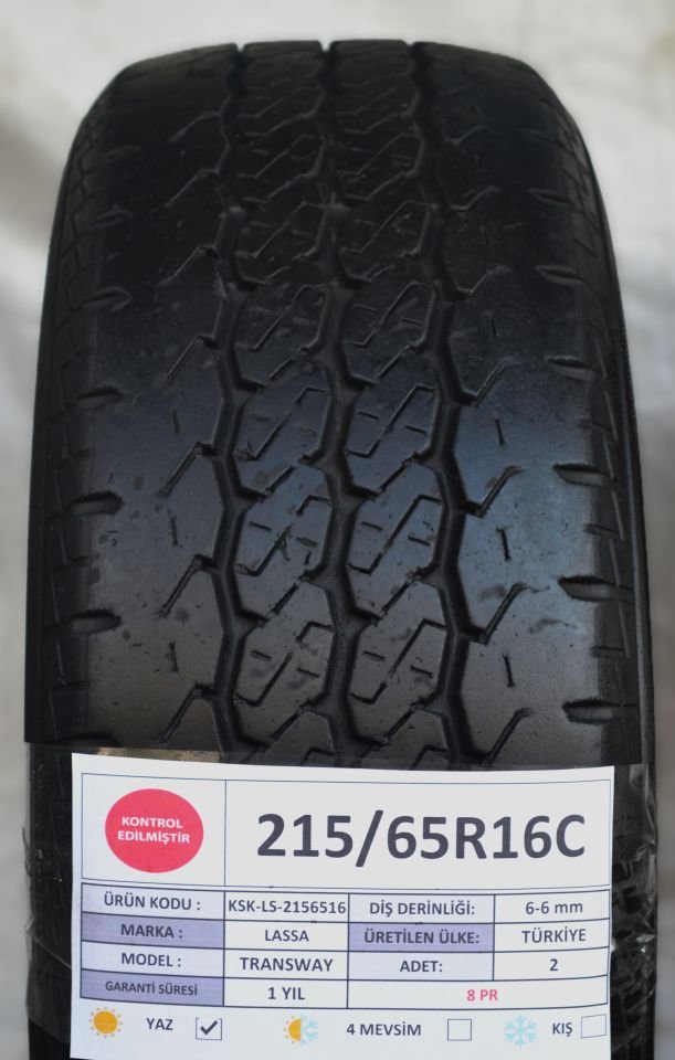 Lassa 215/65R16C 109/107R Transway 2.El Çift Çıkma Lastik