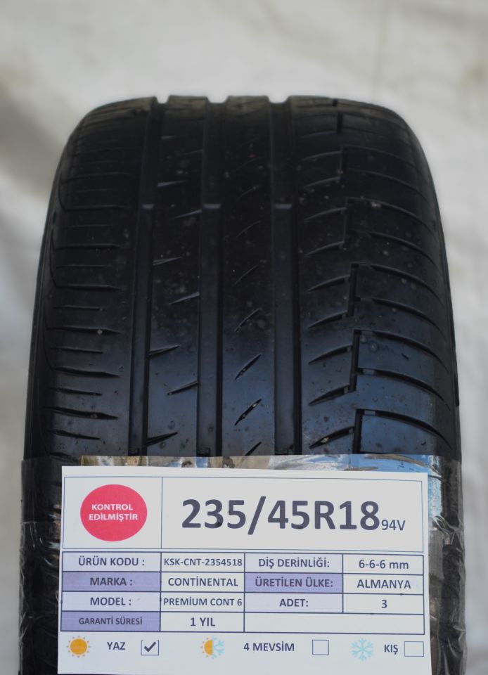 Continental 235/45R18 94V PremiumContact 6 2.El 3Adet Yaz Lastiği 2021 6mm 