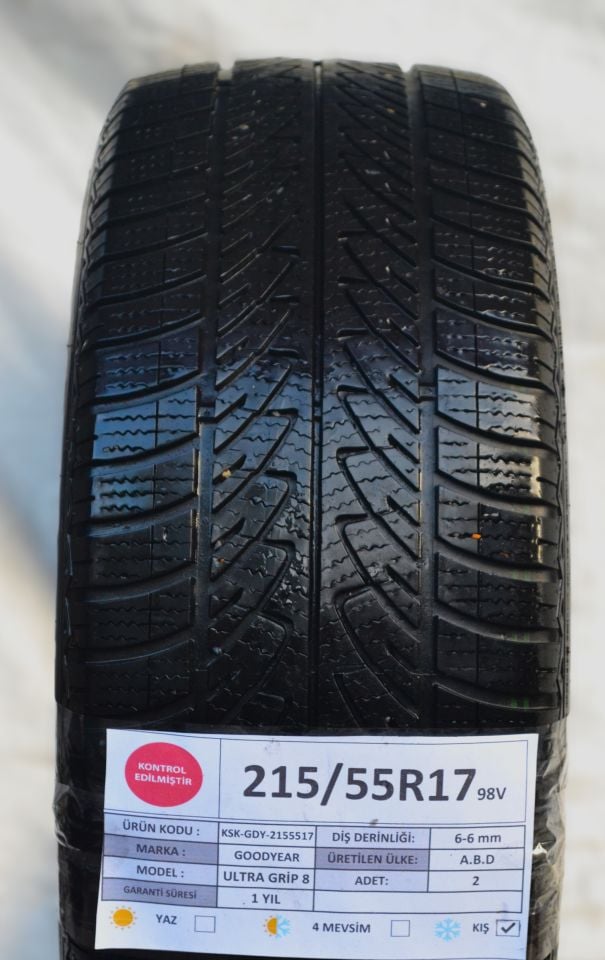 Goodyear 215/55R17 98V UltraGrip8 2.El Çift Çıkma Kış Lastiği 2022