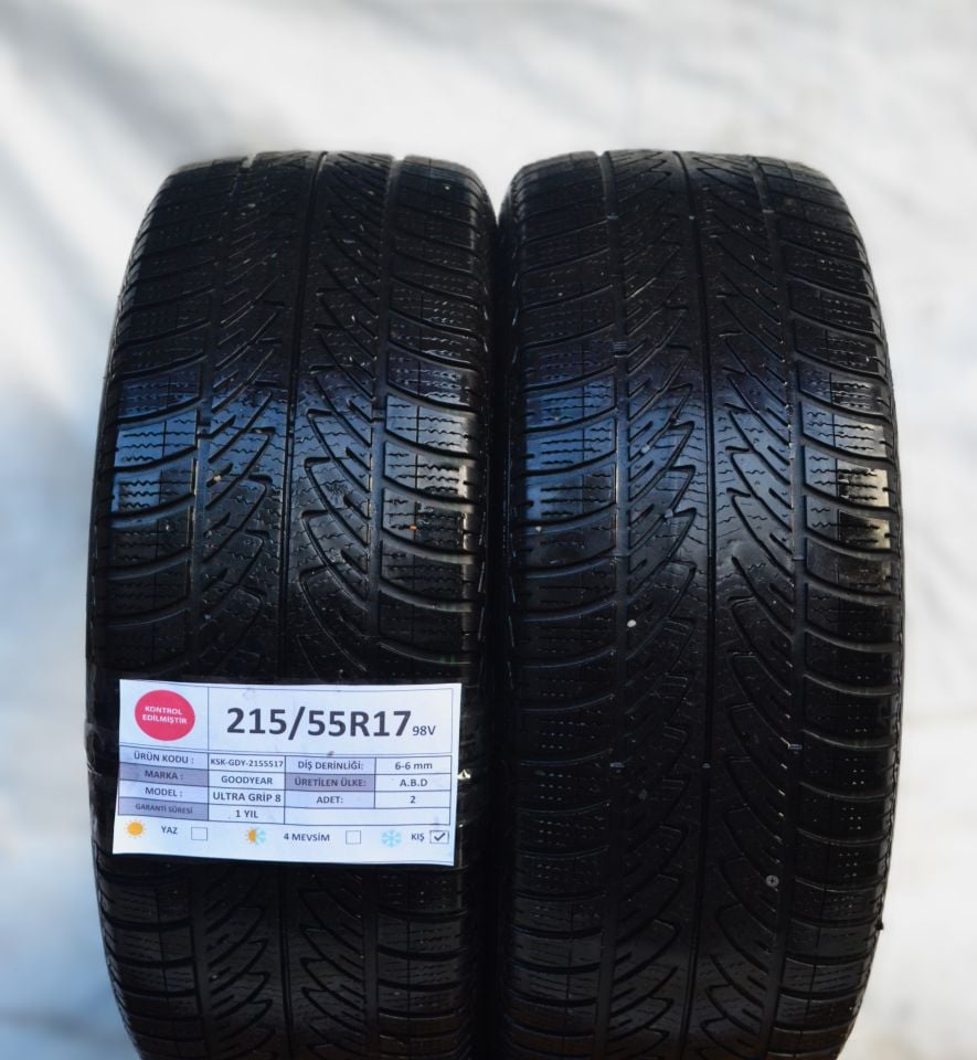Goodyear 215/55R17 98V UltraGrip8 2.El Çift Çıkma Kış Lastiği 2022