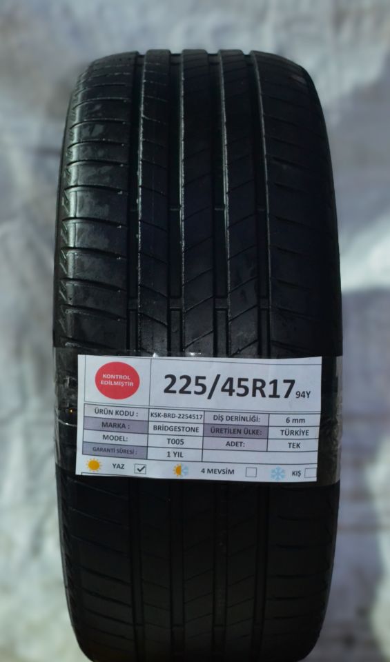 Bridgestone 225/45R17 94Y T005 2.El Tek Yaz Lastiği 6mm 2022