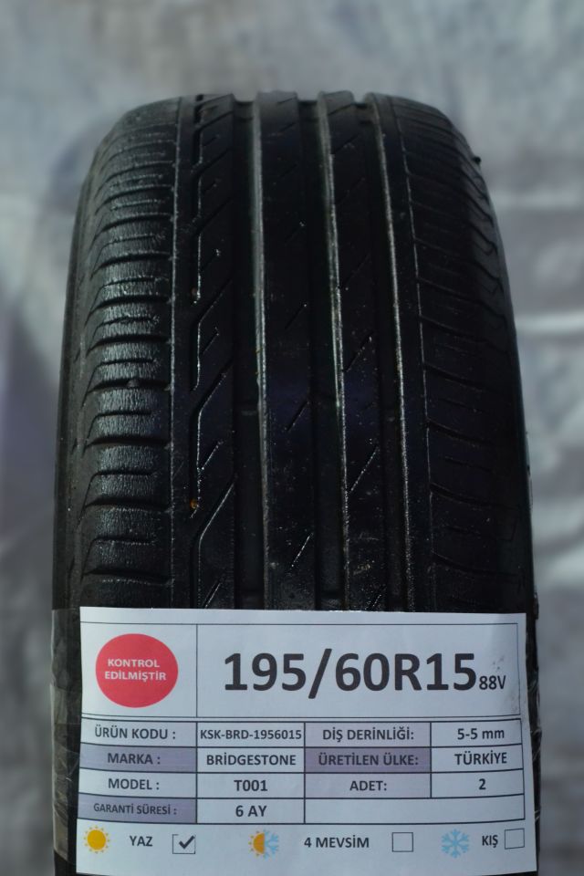 Bridgestone 195/60R15 88V T001 2.El Çift Yaz Lastiği 