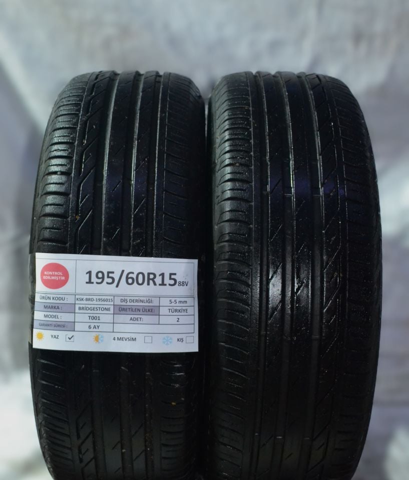 Bridgestone 195/60R15 88V T001 2.El Çift Yaz Lastiği 