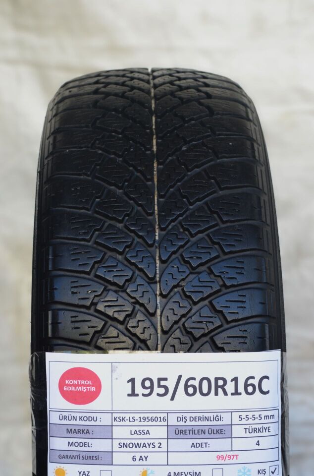 Lassa 195/60 R16C Snoways 2 99/97T Kış 2. El Lastik Takım