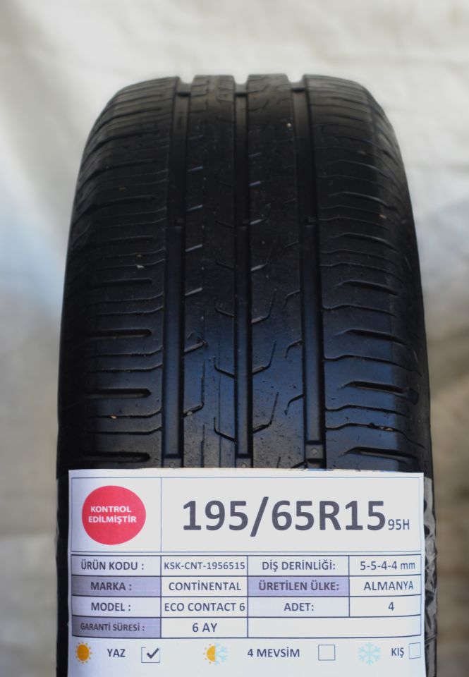 Continental 195/65R15 95H EcoContact 6 2.El Takım Çıkma Yaz Lastiği 2020