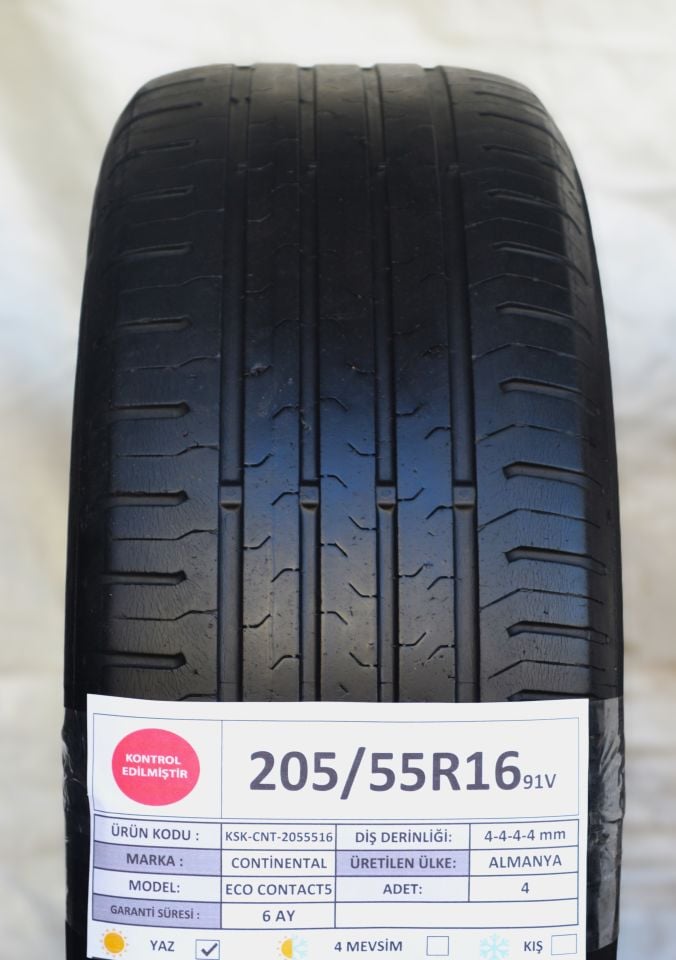Continental 205/55R16 94V EcoContact5 2.El Takım Yaz Lastiği 