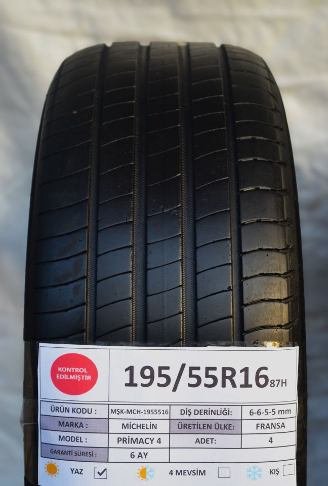 Michelin 195/55R16 87H Primacy4 2.El Takım Çıkma Yaz Lastiği 2021 