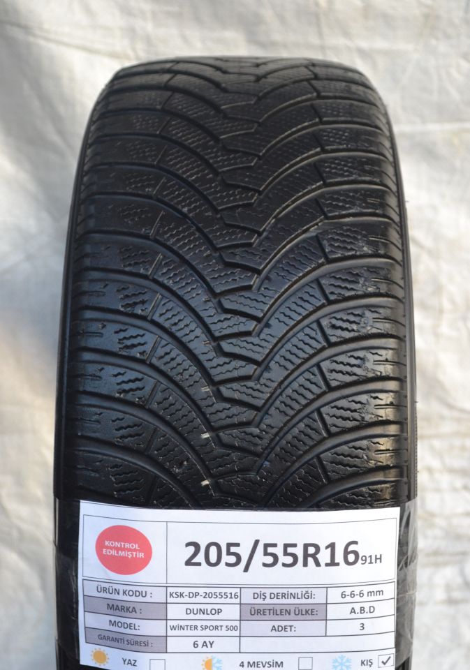 Dunlop 205/55R16 91H WinterSport 500 2.El 3 Adet Kış Lastiği 2020