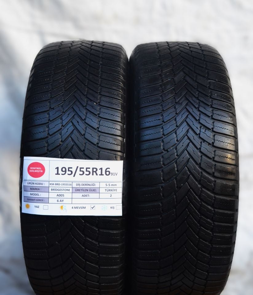 Bridgestone 195/55R16 91V A005 2.El Çift 4Mevsim Lastik 2022