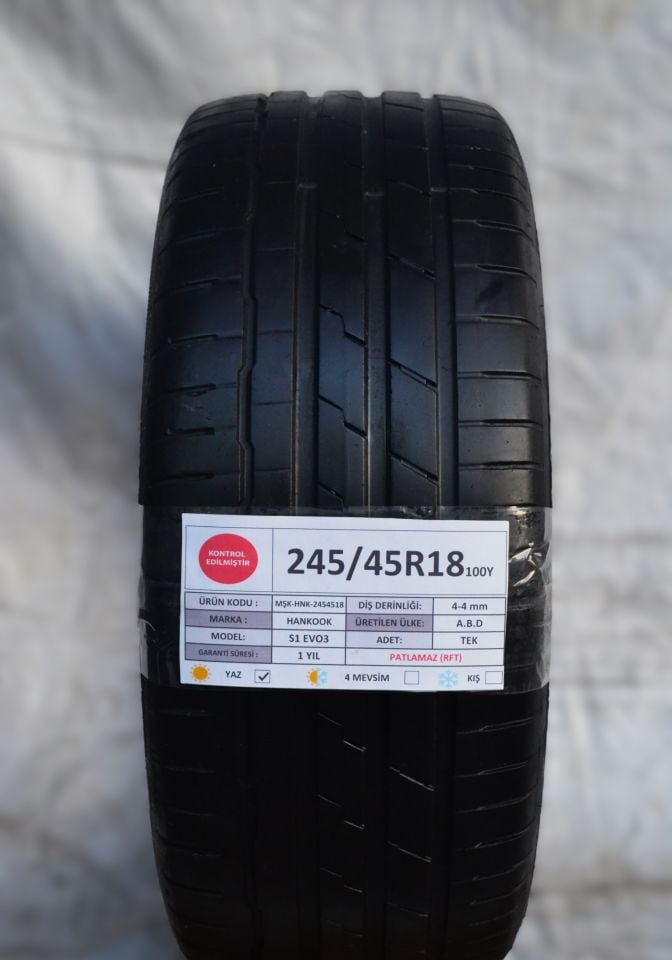 Hankook 245/45R18 100Y RFT Ventus S1 Evo3 2.El Tek Yaz Lastiği 6mm 2022