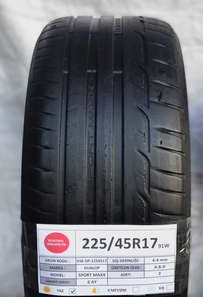 Dunlop 225/45R17 91W SportMaxxRt 2.El Çift Yaz Lastiği 2019 4mm