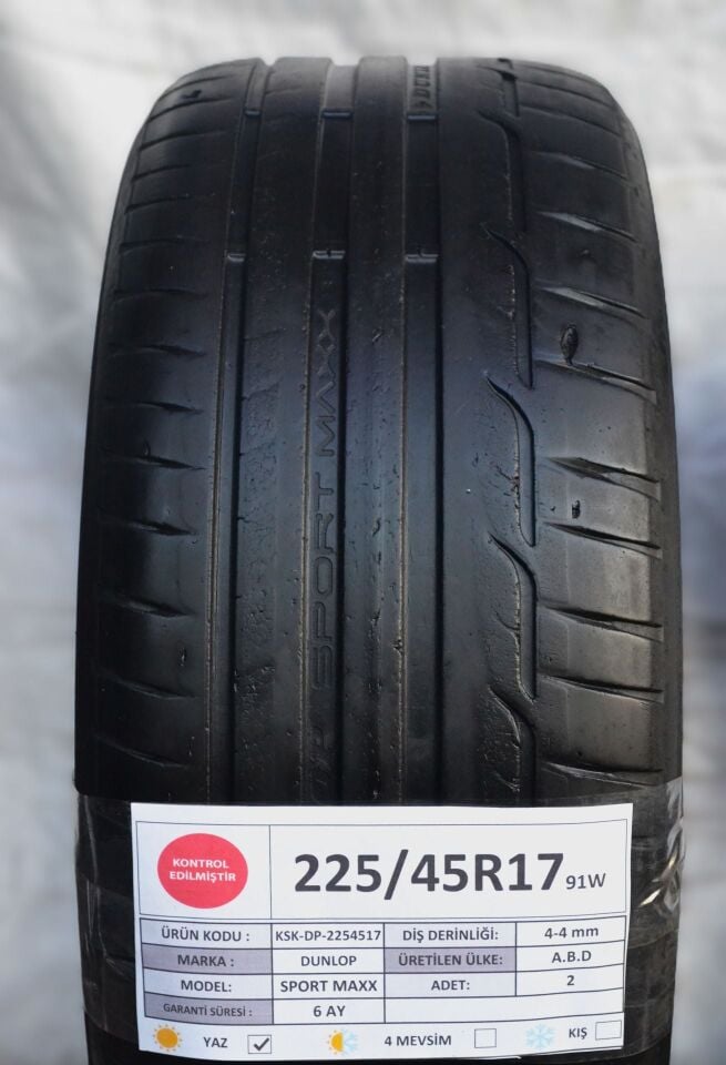 Dunlop 225/45 R17 Sport Maxx Rt 91W Yaz 2. El Lastik Çift