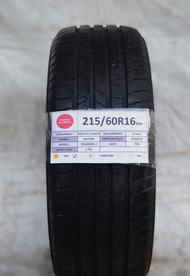 Dayton 215/60R16 99H Touring2 2.El Tek Çıkma Yaz Lastiği 2020 6mm