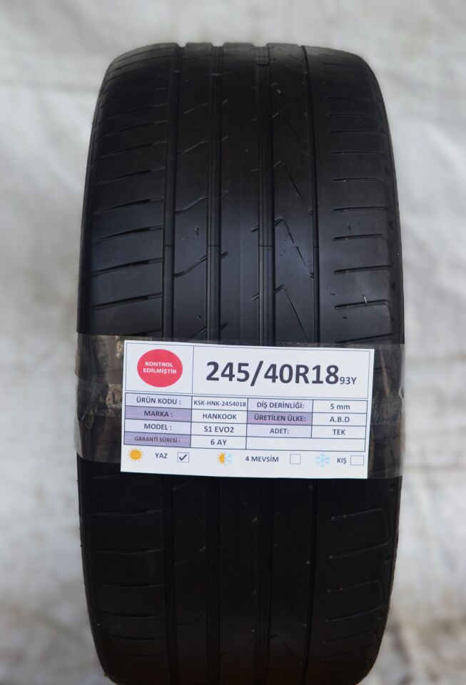 Hankook 245/40R18 93Y S1EVO2 2.El Tek Yaz Lastiği 5mm 2023