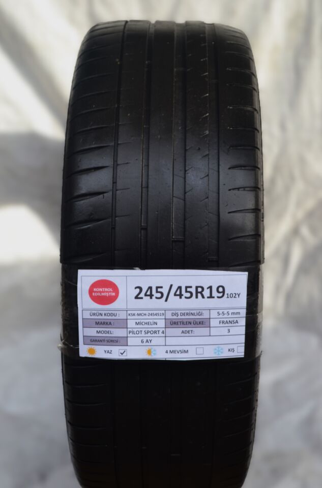Michelin 245/45R19 102Y Pilot Sport4 2.El 3Adet Yazlık Çıkma Lastik