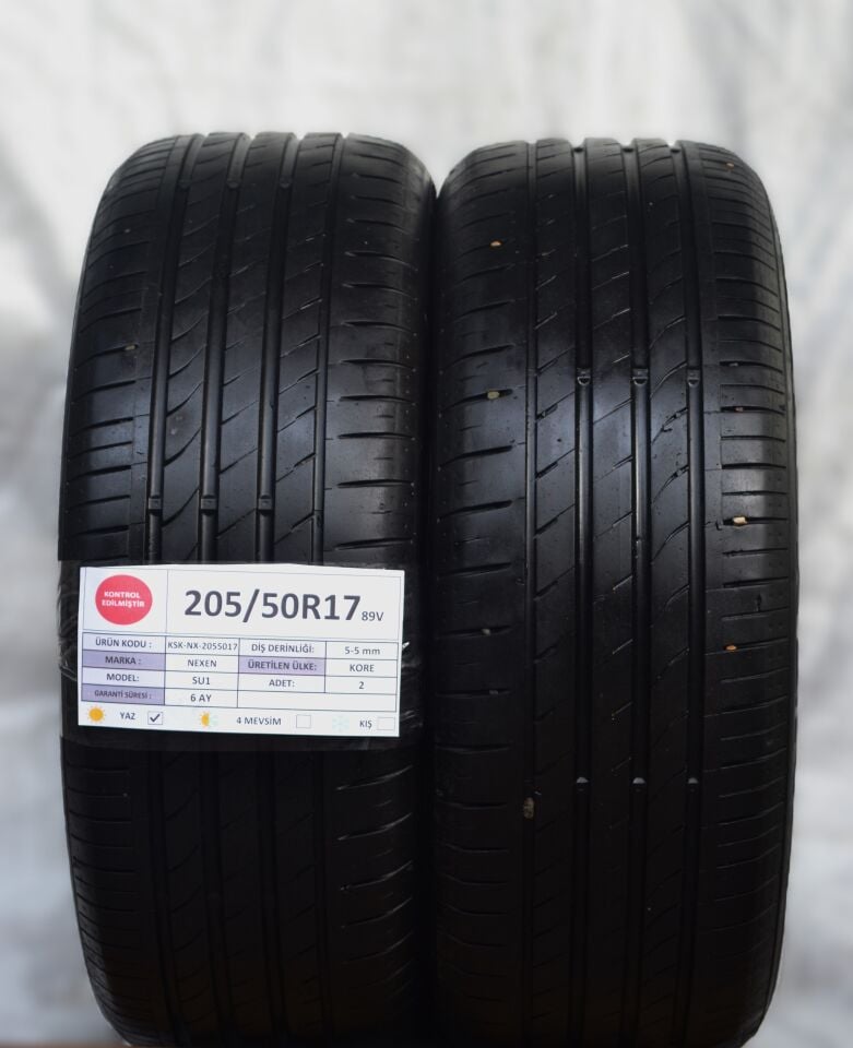 Nexen 205/50R17 89V SU1 2.El Çift Çıkma Yaz Lastiği 5mm 2022