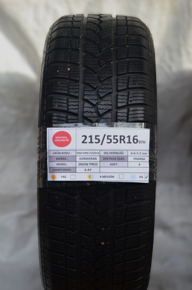 Kormoran 215/55R16 97H SnowPro2 2.El Takım Çıkma Kış Lastiği 2017 6-5mm
