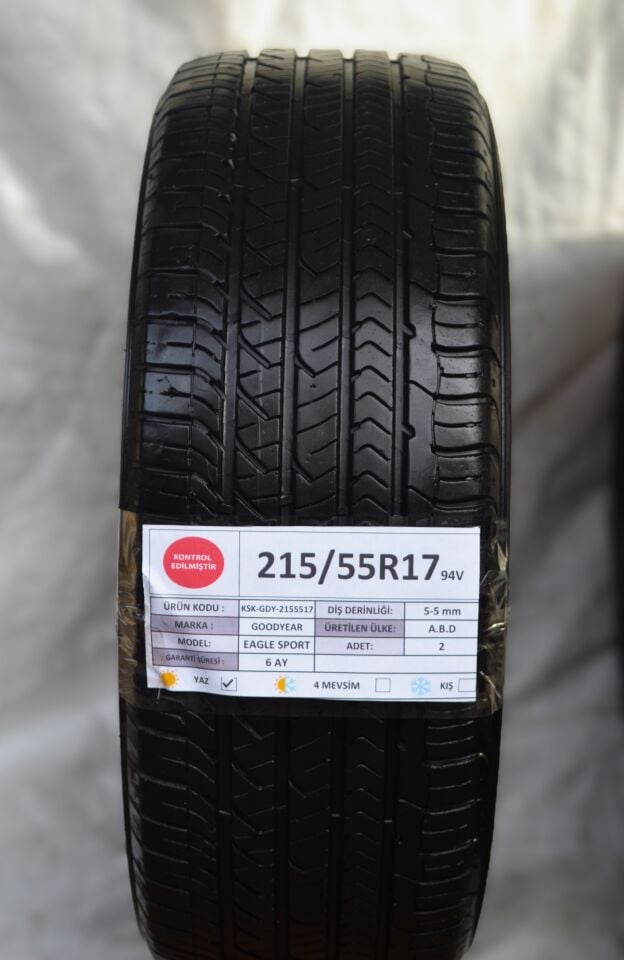 Goodyear 215/55R17 94V Eagle Sport 2.El Çıkma Çift Yaz Lastiği 5mm 2023