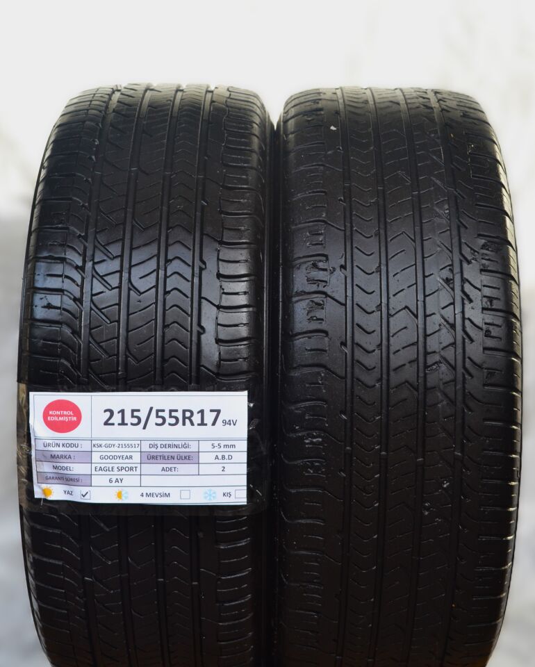 Goodyear 215/55R17 94V Eagle Sport 2.El Çıkma Çift Yaz Lastiği 5mm 2023