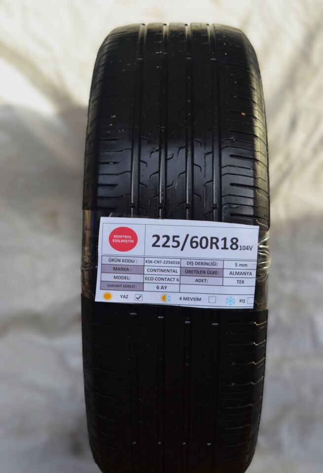 Continental 225/60R18 104V EcoContact6 2.El Tek Çıkma Yaz Lastiği 5mm 2023