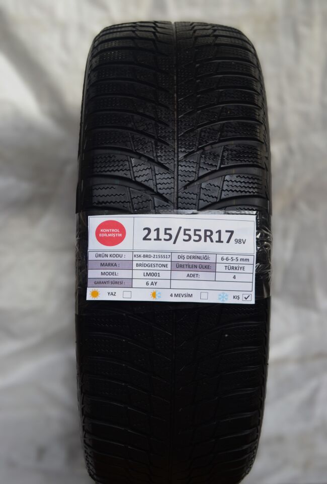 Bridgestone 215/55R17 98V LM001 2.El Takım Çıkma Kış Lastiği 2022 6-5mm