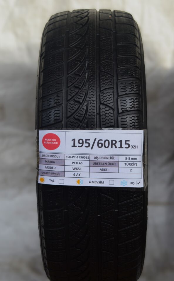 Petlas 195/60R15 92H W651 2.El Çift Kış Lastiği 5mm 2020