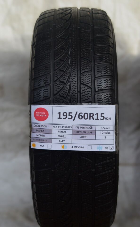 Petlas 195/60 R15 W 651 92H Kış 2. El Lastik Çift