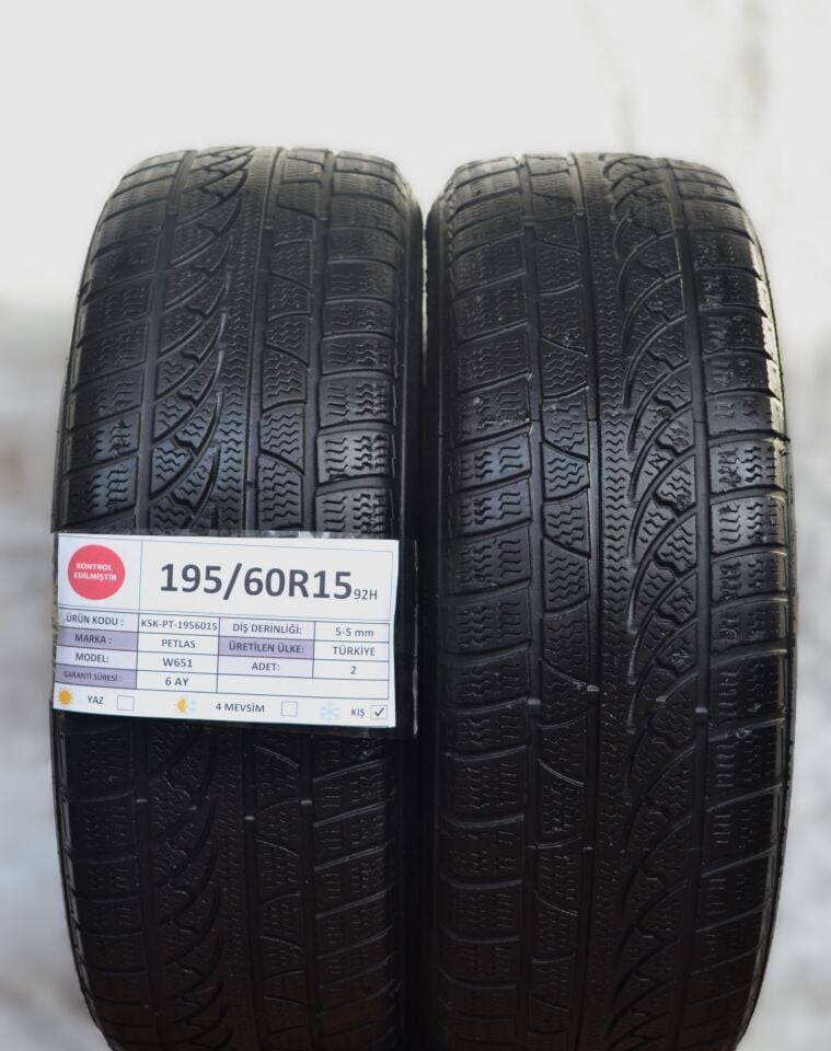 Petlas 195/60R15 92H W651 2.El Çift Kış Lastiği 5mm 2020