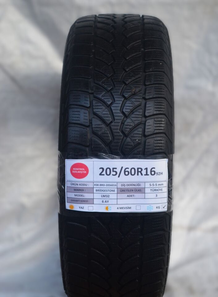 Bridgestone 205/60R16 92H Lm32 2.El 3Adet Kış Lastiği 2014 5mm