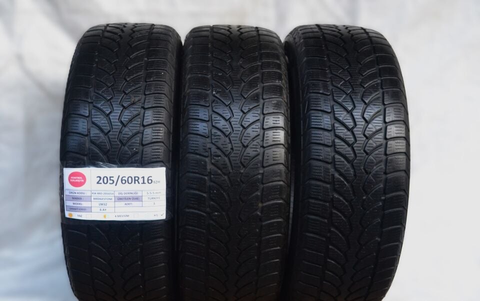 Bridgestone 205/60R16 92H Lm32 2.El 3Adet Kış Lastiği 2014 5mm