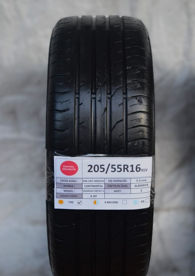 Continental 205/55R16 91V PremiumContact2 2.El Çift Yaz Lastiği 5mm 2017