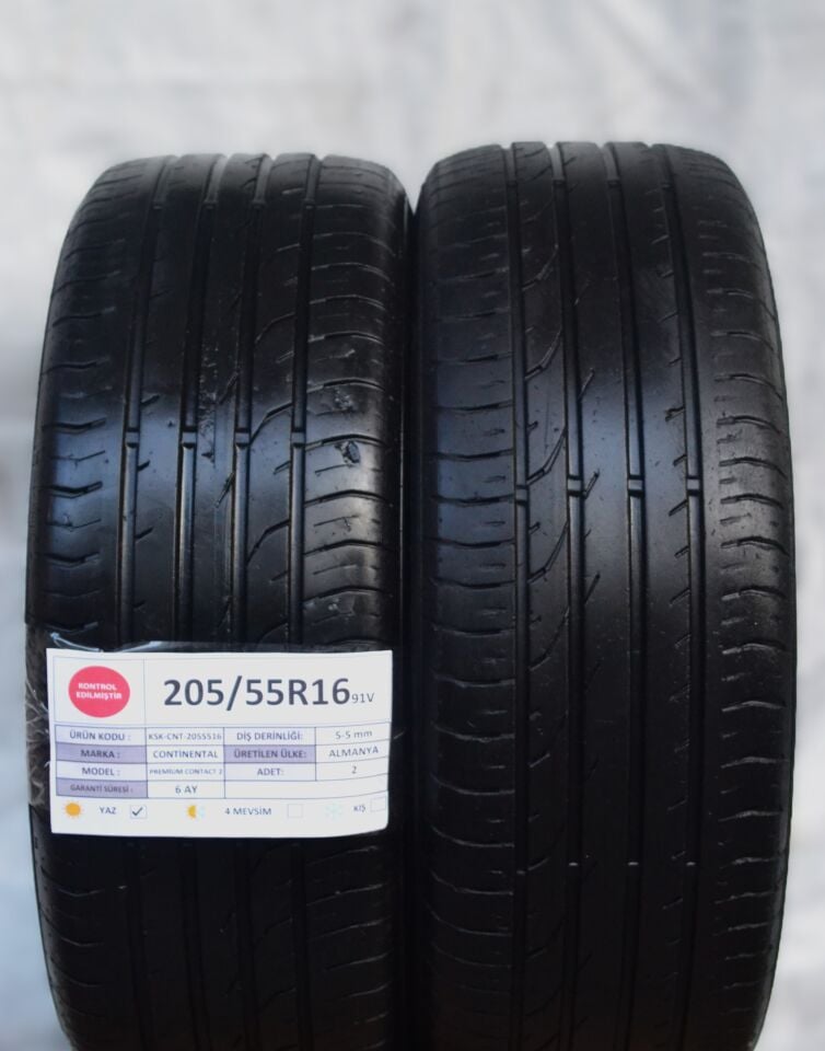 Continental 205/55R16 91V PremiumContact2 2.El Çift Yaz Lastiği 5mm 2017