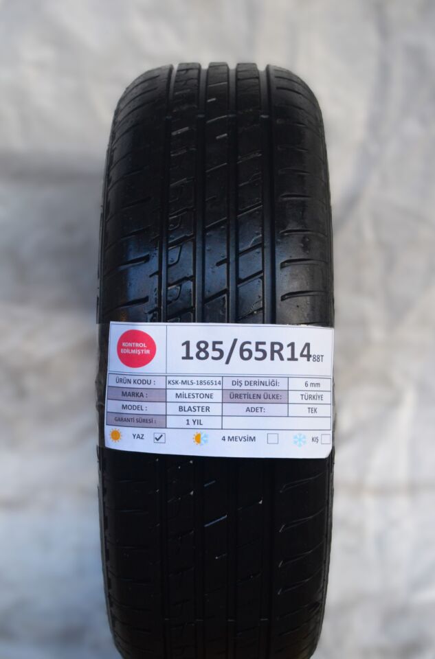 Milestone 185/65R14 88T Blaster 2.El Tek Yaz Lastiği 6mm 2021