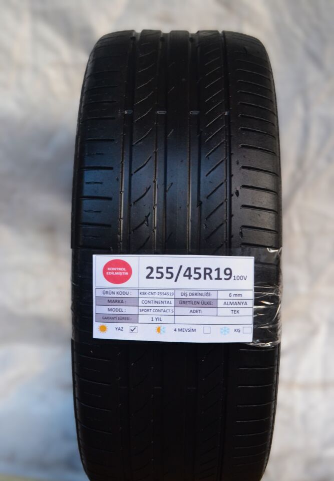 Continental 255/45R19 100V SportContact5 2.El Tek Yaz Lastiği 6mm 2023