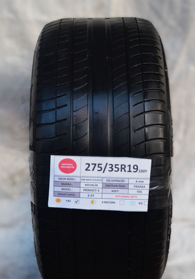 Michelin 275/35R19 100Y RFT Primacy3 ZP 2.El Çıkma Tek Yaz Lastiği 4mm 2017