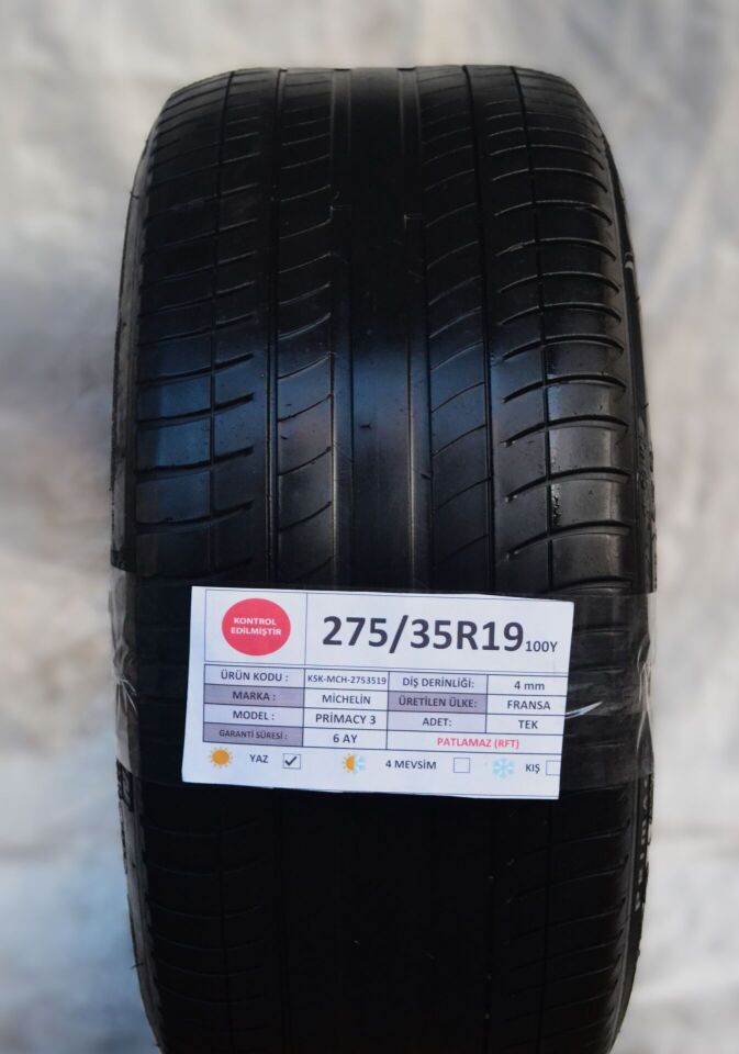 Michelin 275/35 R19 Primacy 3 ZP 100Y RFT Yaz 2. El Lastik