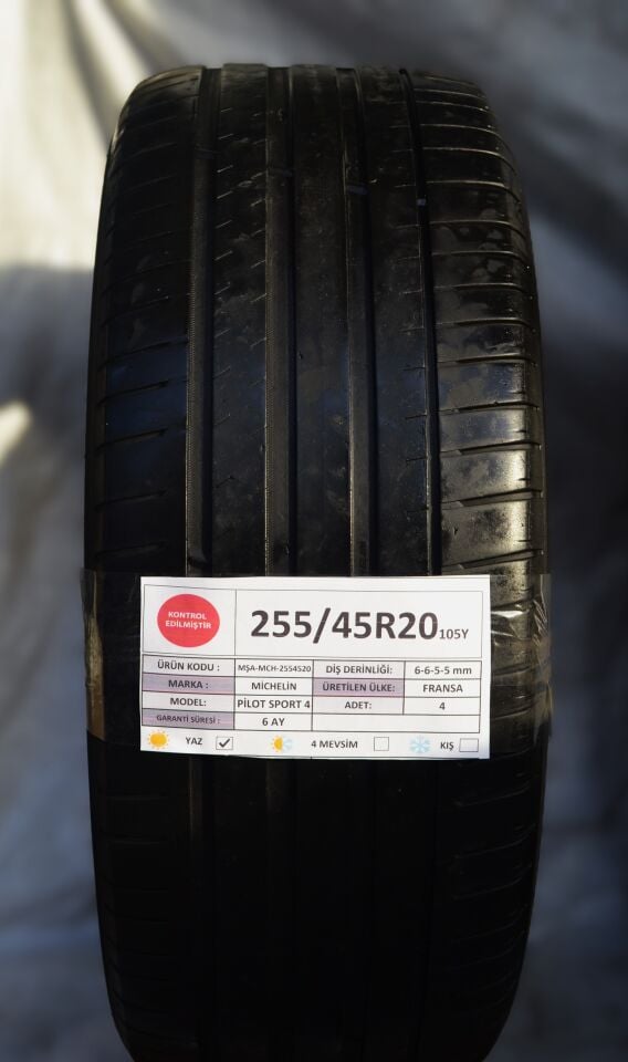 Michelin 255/45R20 105Y Pilot Sport4 2.El Takım Yaz Lastiği 6-5mm 2021